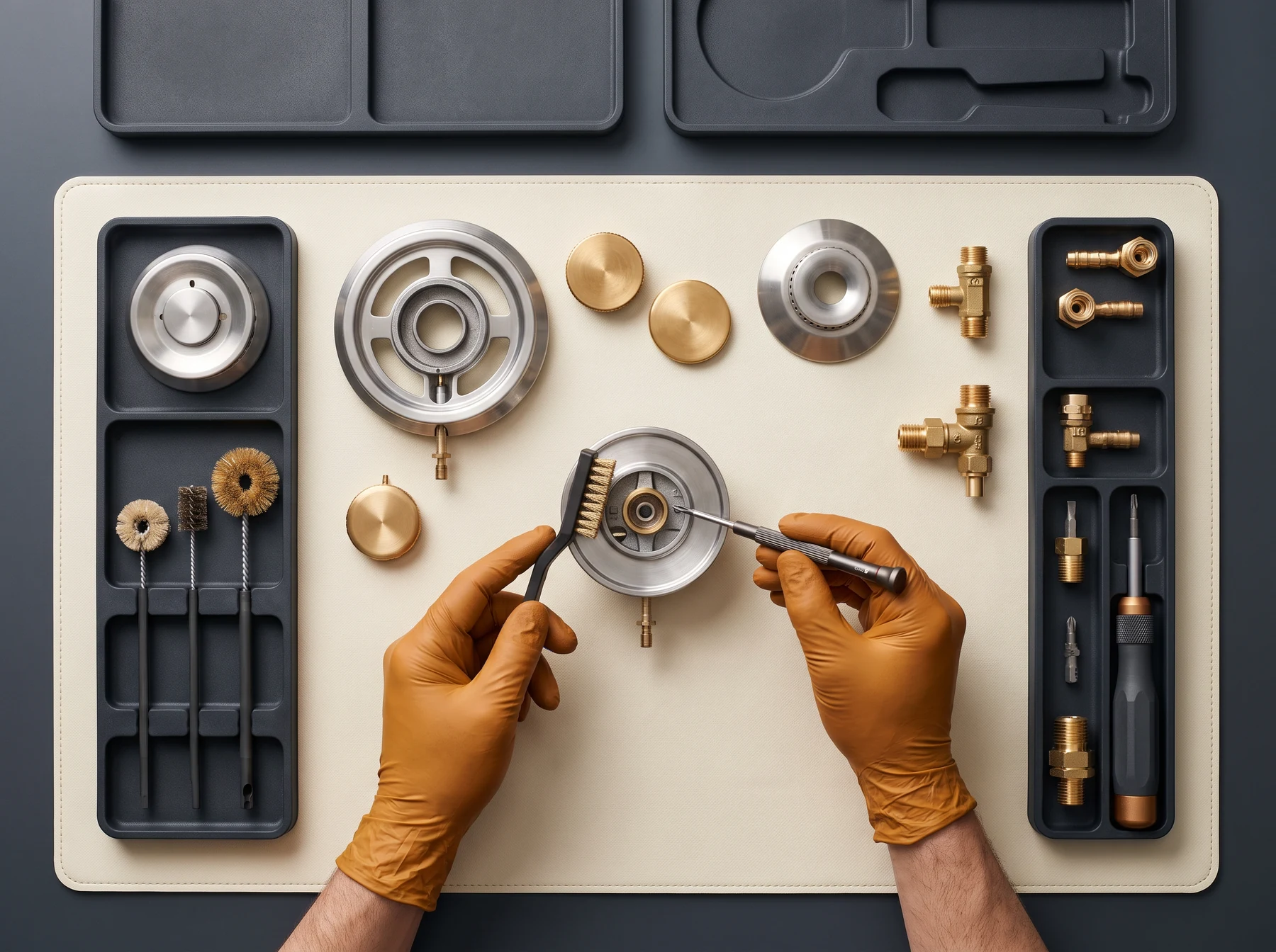 Organised appliance parts and tools