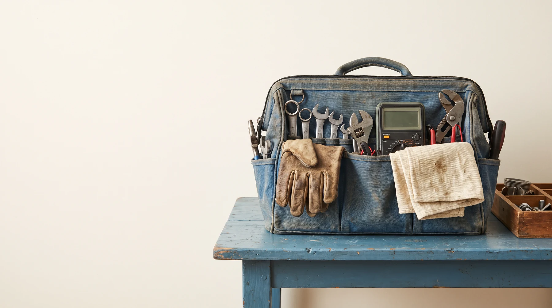 Service tote containing home appliance repair tools